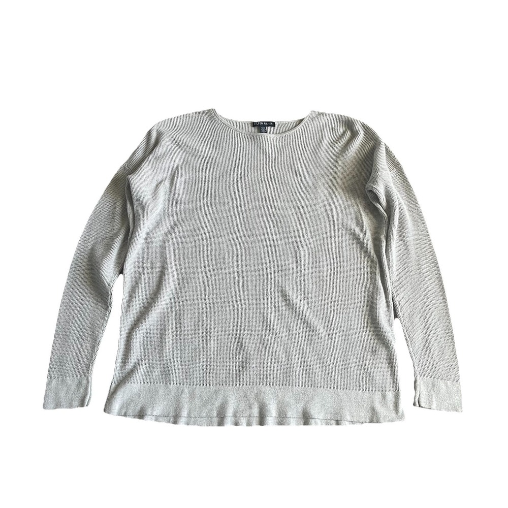 Eileen Fisher Thermal Top XS Gray Oversized Long Sleeves Silk Blend Oversized